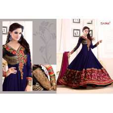 Blue SATHIYA BY SAINX DESIGNER WEAR ANARKALI SEMI STITCHED SUIT