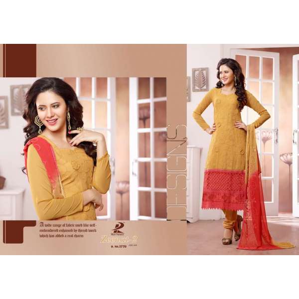 mustard and Red ZEENAT 2 CASUAL WEAR CHIFFON SALWAR SUIT