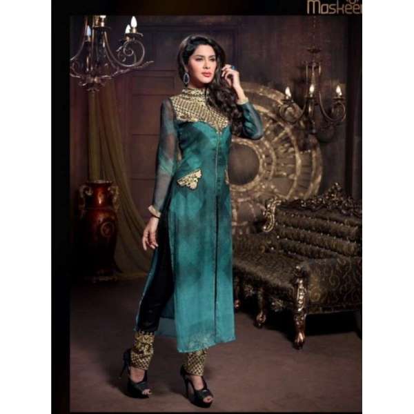 ZM20007 Blue Green With Black M20007 Maisha Maskeen Dress