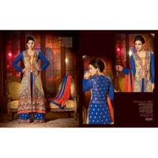 Blue SHENOA WEDDING WEAR HEAVY EMBROIDERED DESIGNER SEMI STITCHED DRESS