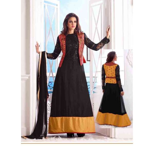 Black WEDDING WEAR GEORGETTE & NET LONG ANARKALI SUIT