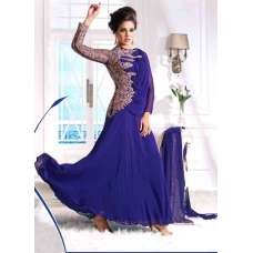 Blue WEDDING WEAR GEORGETTE & NET LONG SEMI STITCHED ANARKALI SUIT