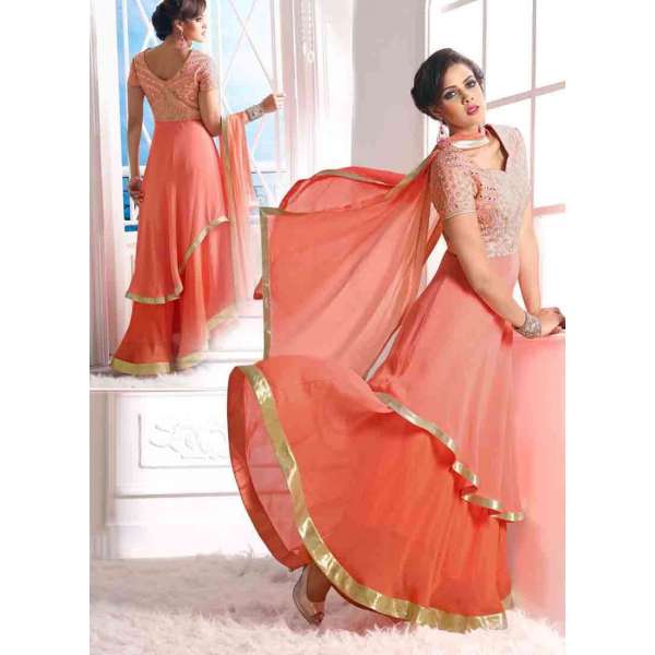Peach Echo WEDDING WEAR GEORGETTE & NET LONG ANARKALI SUIT