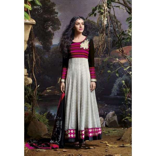 Black & Grey Indian Designer Occasional Anarkali Dress