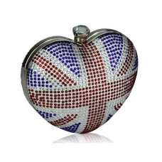 Union Jack Love Heart Crystal Clutch Bag