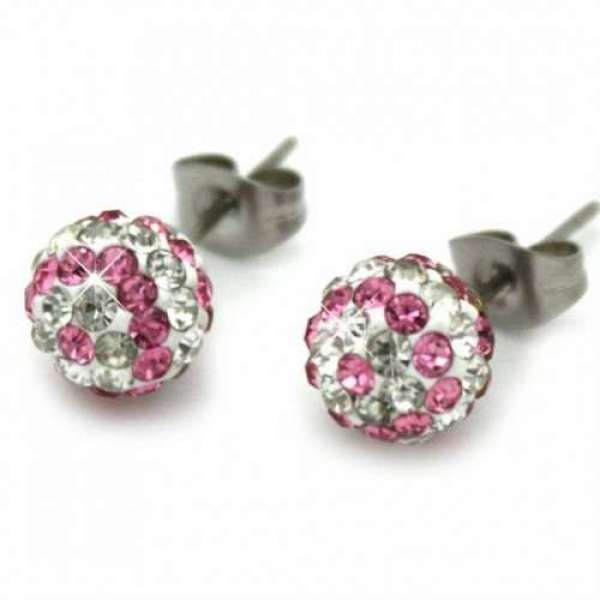 8MM PINK & CLEAR STRIPED EARRINGS
