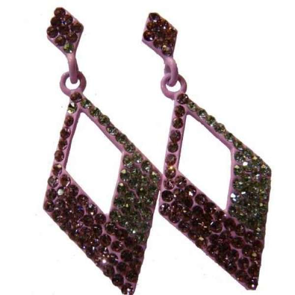 GORGEOUS NEW DANGLING DIAMOND SHAPE CRYSTAL EARRINGS IN BLACK AND PINK