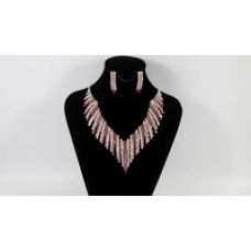 Drop Red Crystal Necklace And Earring Set