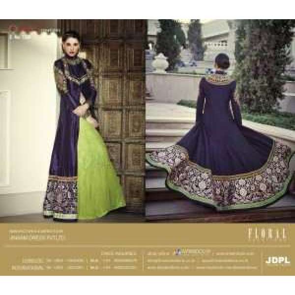 Purple & Green Indian Ethnic Anarkali Front Slit Gown