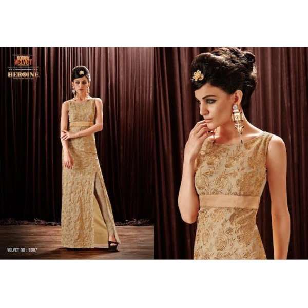 Beige Heavy Embroidered Indian Anarkali Gown