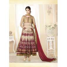 Mehak Beige With Maroon Wedding Wear Georgette & Net Anarkali Suit  