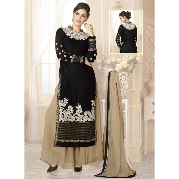 Black & Beige Palazzo Pant Suit Indian Designer Wedding Wear