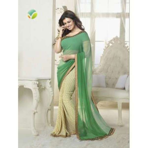 Z16176 Green and Cream Ayesha Takia "Sheesha Star Walk" Chiffon Georgette Party Wear Saree