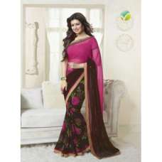 Z16177 Pink and Brown Ayesha Takia "Sheesha Star Walk" Chiffon Georgette Party Wear Saree