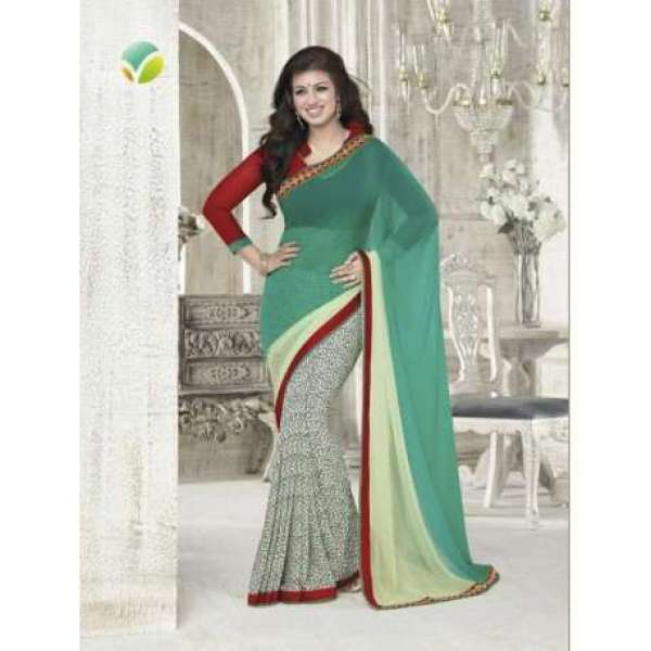 Z16178 Red and Green Ayesha Takia "Sheesha Star Walk" Chiffon Georgette Party Wear Saree
