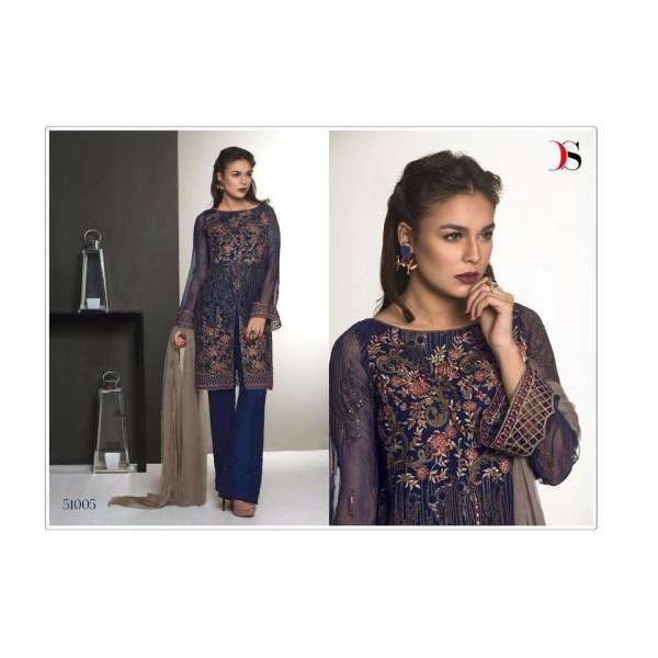 51005 NAVY BLAZER BLUE BAROQUE PAKISTANI DESIGNER STYLE SUIT 