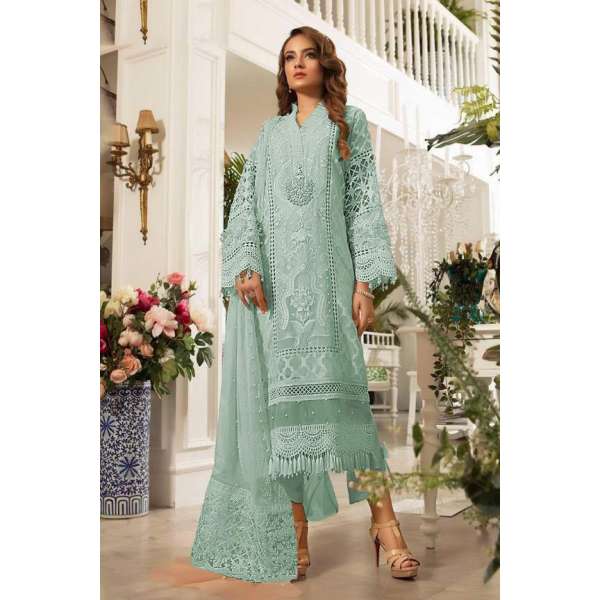 Biscay Green Organza Pakistani Designer Semi Stitched Suit