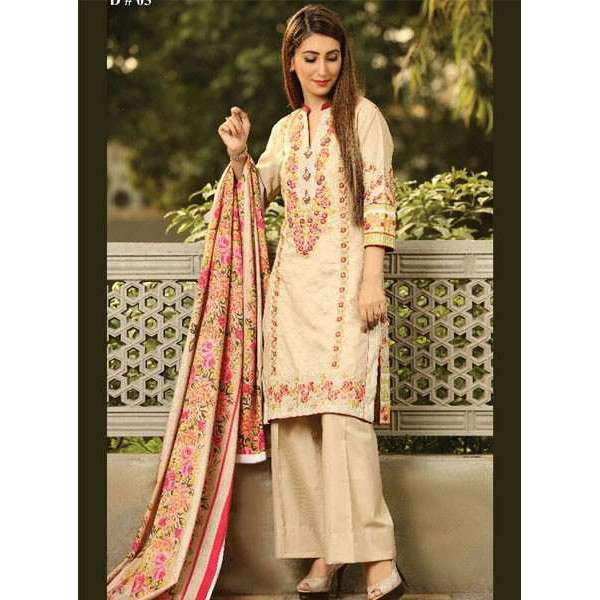 ZEA-D03 ESHA AISHA D03 CREAM BEIGE UNSTITCHED PAKISTANI POLY WOOL SHAWL SUIT