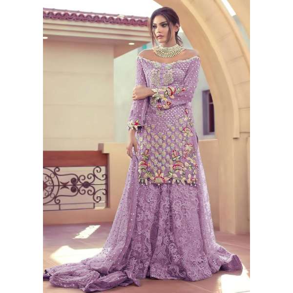 Purple Net Party Dress Wedding Palazzo Suit