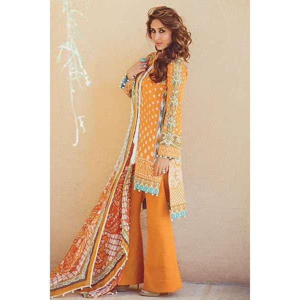 FM03 ORANGE KAREENA KAPOOR STYLISH SPRING SUMMER LAWN SUIT