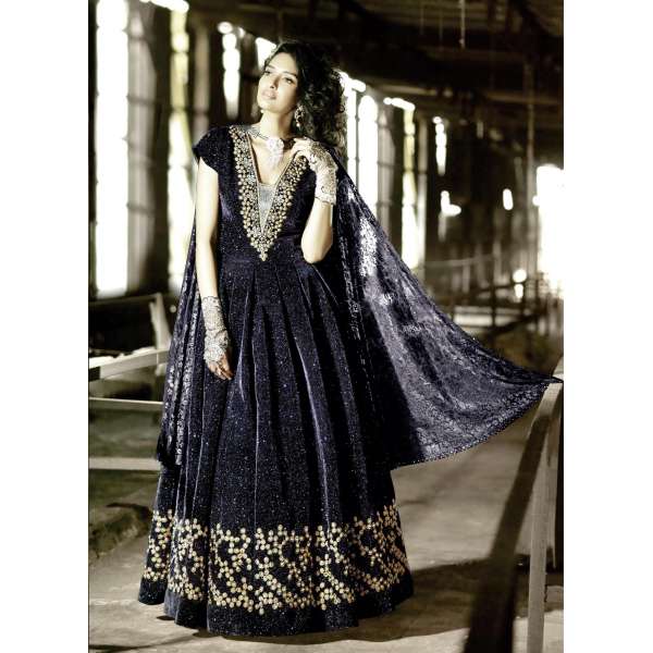 ZF15004 BLACK ZOYA FEELINGS WEDDING WEAR VELVET DRESS