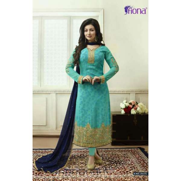 Turquiose Party Wear Semi stitched Salwar Suit