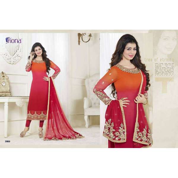 21053 RED AND ORANGE FIONA AYESHA TAKIA PARTY WEAR SALWAR SUIT