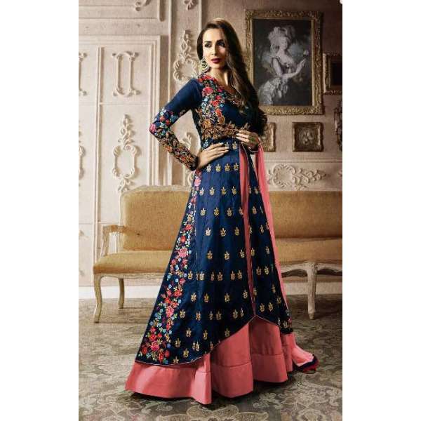 Malaika Arora Bollywood Dress Blue Silk Gown