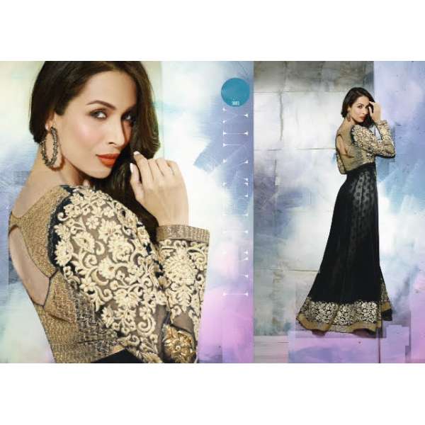 BLACK GLOSSY MALAIKA ARORA ANARKALI DRESS