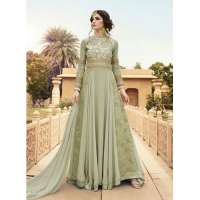 7108-C GREEN GLOSSY WEDDING WEAR LEHENGA GOWN