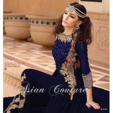 7101-C BLUE GLOSSY PARTY WEAR GEORGETTE DRESS