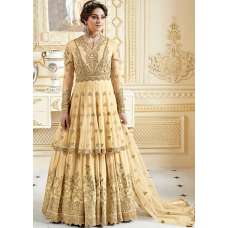GOLDEN CREAM INDIAN & PAKISTANI DESIGNER PARTY AND WEDDING WEAR FANCY ANARKALI GOWN