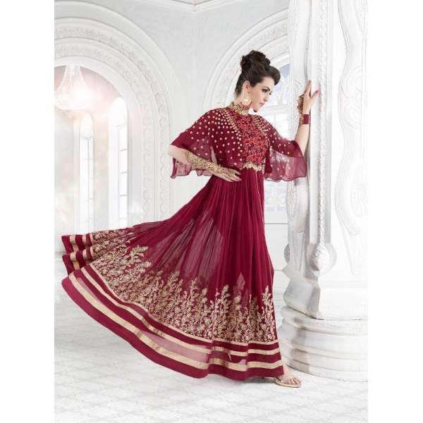 7211 MAROON GLOSSY SAPPHIRE WEDDING WEAR DESIGNER DRESS