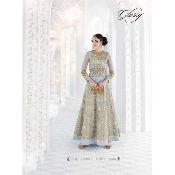 7217 CREAM GLOSSY SAPPHIRE WEDDING WEAR DESIGNER DRESS