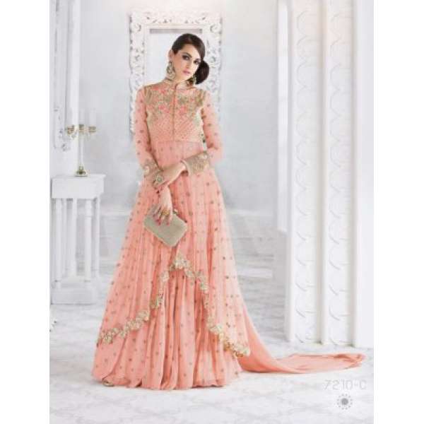 7210-C LIGHT PEACH GLOSSY SAPPHIRE WEDDING WEAR DESIGNER DRESS
