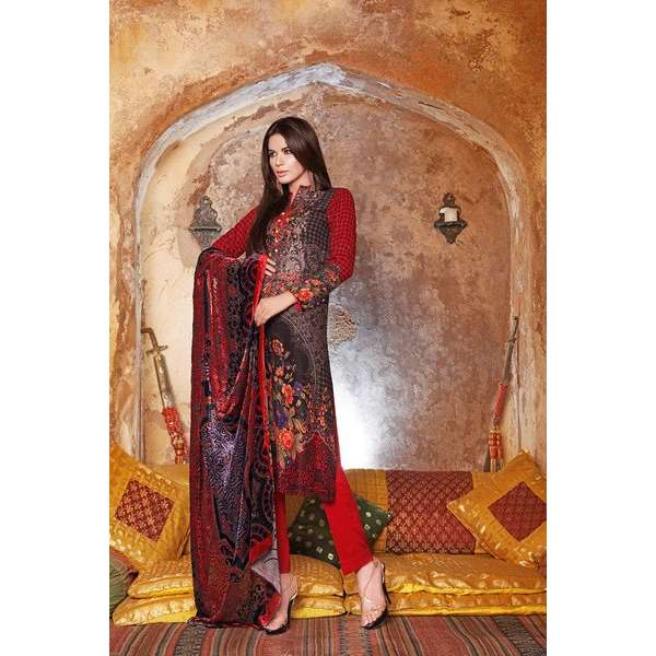 ZVL-18 RED SILK VELVET GUL AHMAD SALWAR KAMEEZ SUIT [ Replica ]