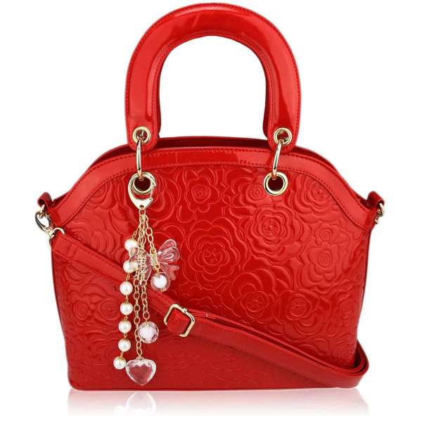 LS00134 - Red Flower Fashion Tote Bag With Charm