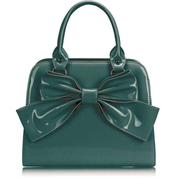 LS005- Teal Patent Bow Tote Bag