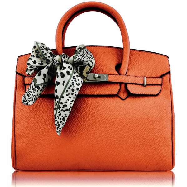 LS00141D - Orange Fashion Scarf Tote Designer Handbag