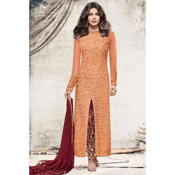 5192 ORANGE HEROINE STARDIVA PRIYANKA CHOPRA GEORGETTE STRAIGHT SUIT