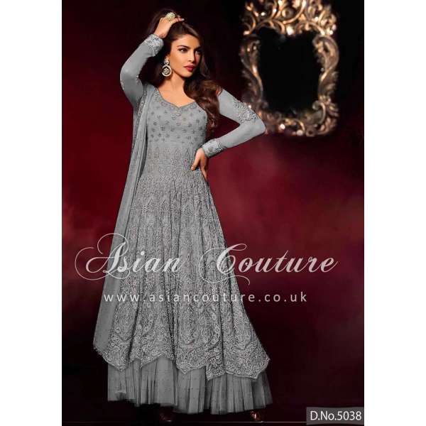 HR5038-B GREY HEROINE PRIYANKA CHOPRA ANARKALI STYLE DRESS