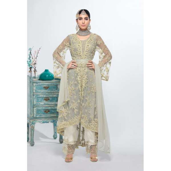 SILVER GREY ASIAN INDIAN WEDDING AND BRIDAL SALWAR SUIT