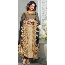 85008 Heenari Beige & Black Embroidered Semi Stitched Suit