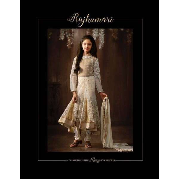 8074 OFF WHITE KARMA NET FABRIC HEAVY EMBROIDERED PARTY WEAR INDIAN DESIGNER ANARKALI SUIT FOR GIRLS