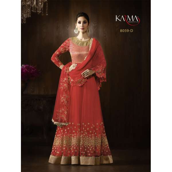 8059-D RED KARMA HEAVY GOLD EMBROIDERED WEDDING WEAR GOWN