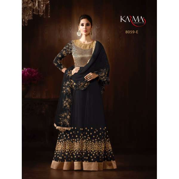 8059-E BLACK KARMA HEAVY GOLD EMBROIDERED WEDDING WEAR GOWN