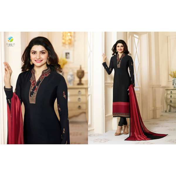 Black Crepe Suit Indian Designer Churidar Style Dress