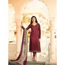 Burgundy Crepe Churidar Suit Indian Salwar Kameez