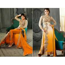5001-E WHITE AND YELLOW KESARI ARYAA GEORGETTE PARTY WEAR SUIT