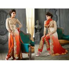 5001-H WHITE AND ORANGE KESARI ARYAA GEORGETTE PARTY WEAR SUIT